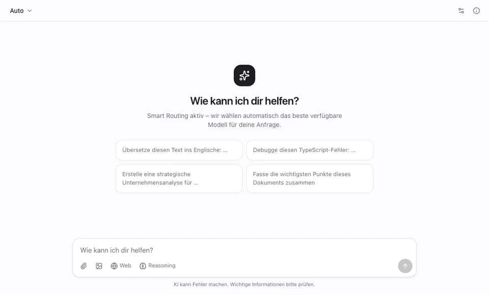 Chat-Oberfläche von fascis mit Modellauswahl und Eingabefeld